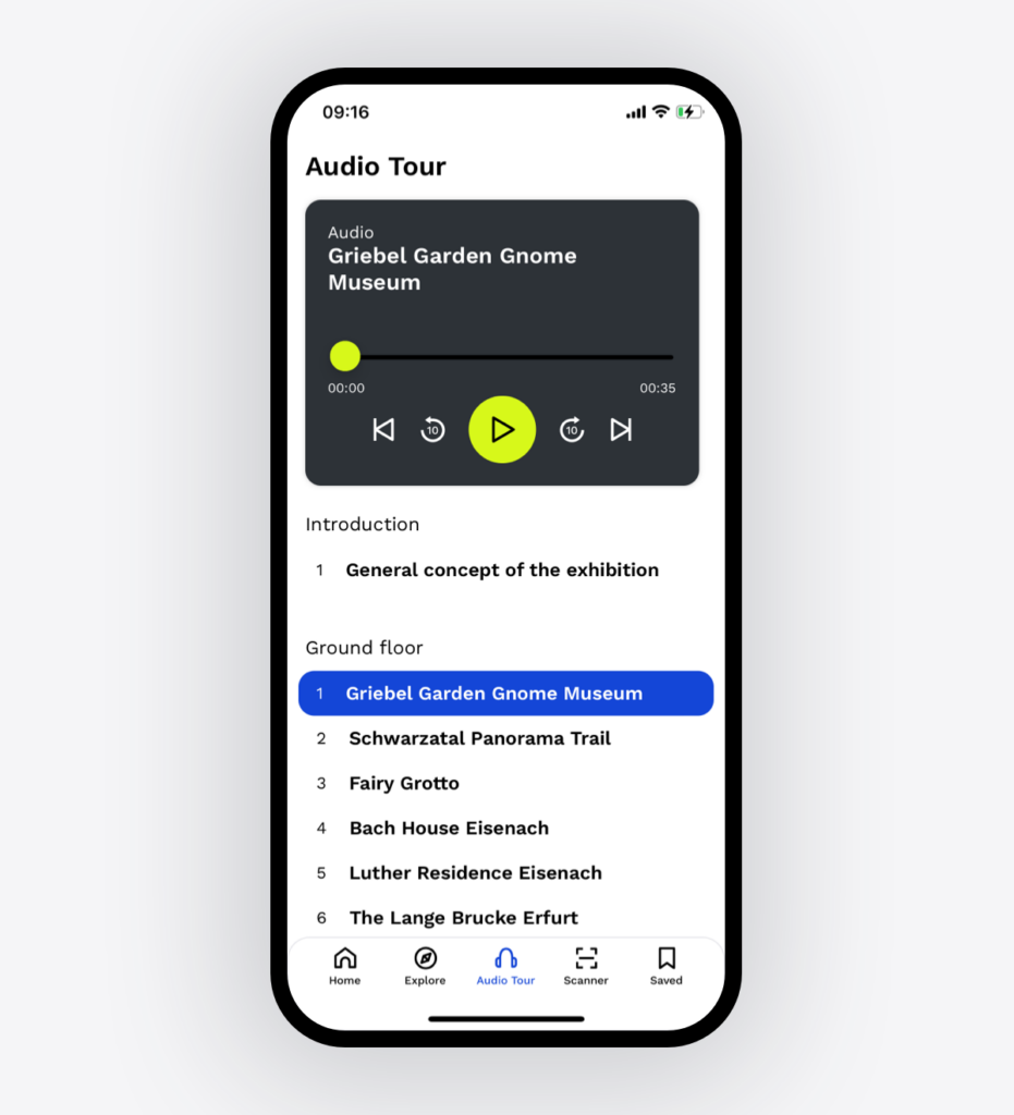 Mockup of audio guide in UpVisit app